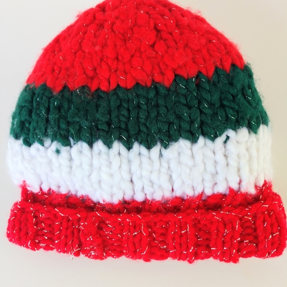 Beanie Baby Toddler Hand Crafted Christmas Hat Knit Red Green White - Picture 5 of 13